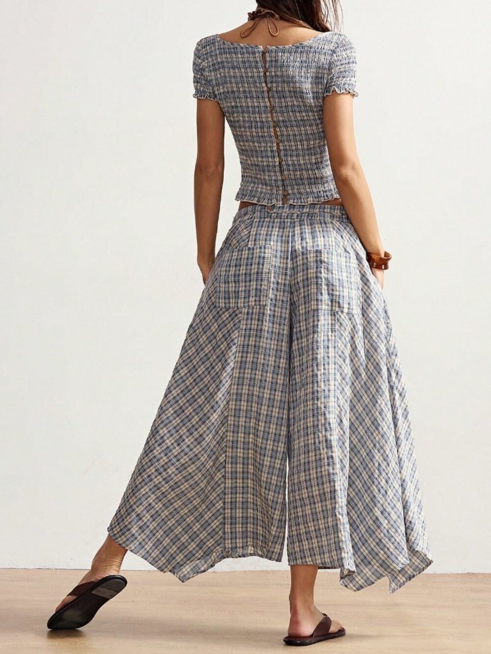 Casual Women's Boho Plaid Long Pants - Picture 8 of 10